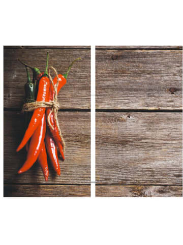 Chefware 2-delige set: fornuisafdekplaten bruin/rood - (L)52 x (B)30 cm