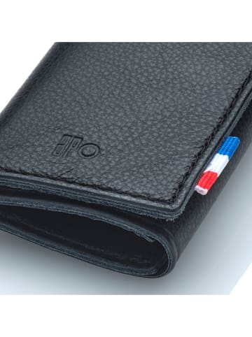 APOCOPE Skórzany portfel w kolorze czarnym - 9 x 6 x 1 cm