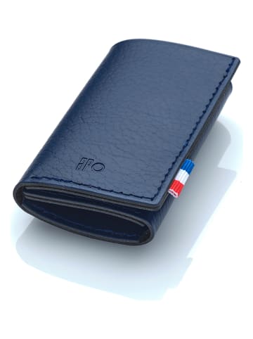 APOCOPE Skórzany portfel w kolorze granatowym - 9 x 6 x 1 cm