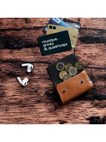 APOCOPE Skórzany portfel w kolorze jasnobrązowym - 10 x 6,5 x 2,5 cm