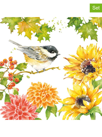 Tee-Zeit mit ppd 2er-Set: Servietten "Autumn Song" in Weiß/ Gelb/ Bunt - 2x 20 Stück