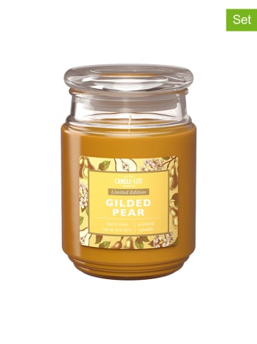 CANDLE-LITE 2-delige set: geurkaarsen "Gilded Pear" lichtbruin- 2x 510 g