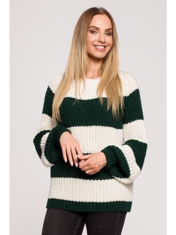 made of emotion Sweter w kolorze ciemnozielono-białym