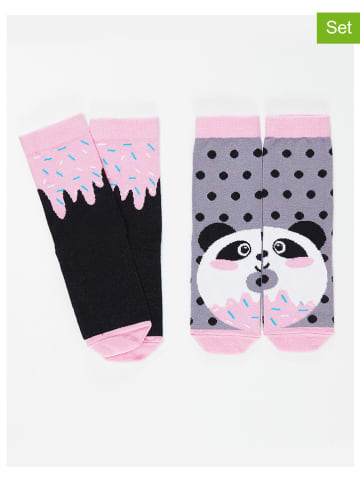 Denokids 2-delige set: sokken "Panda&Cream" lichtroze/grijs/zwart