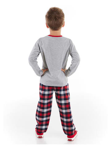 Denokids 2-delige outfit "Funny Face" grijs/donkerblauw/rood