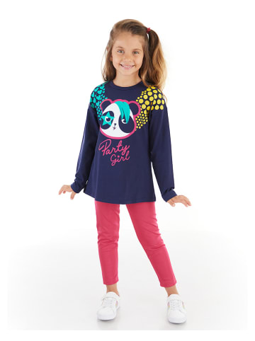 Deno Kids 2tlg. Outfit "Panda Girl" in Dunkelblau/ Pink