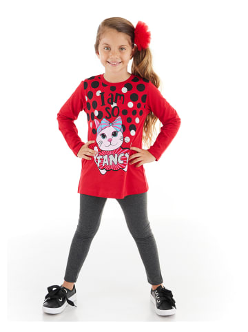 Denokids 2-delige outfit "So fancy" rood/antraciet