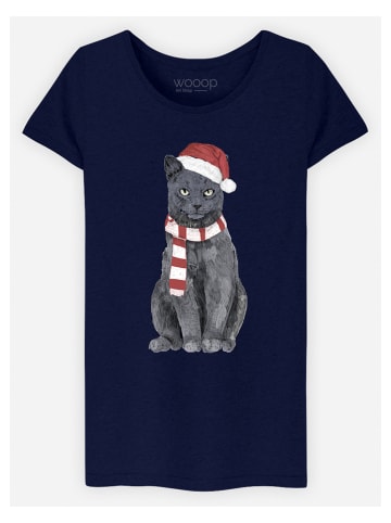 WOOOP Koszulka "Xmas Cat" w kolorze granatowym