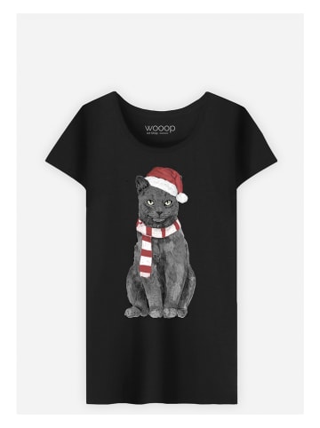 WOOOP Koszulka "Xmas Cat" w kolorze czarnym