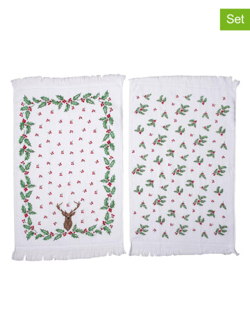 Clayre & Eef Ręczniki (2 szt.) w kolorze biało-szarym do rąk - 66 x 40 cm