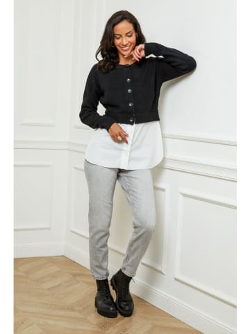 Soft Cashmere Cardigan in Schwarz/ Weiß