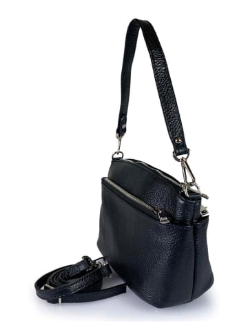 Mila Blu Leder-Schultertasche "Dafne" in Schwarz - (B)22 x (H)18 x (T)8 cm