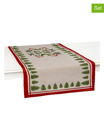 Tierra Bella 2er-Set: Tischläufer "Christmas Tree" in Beige/ Rot/ Grün - (L)140 x (B)45 cm