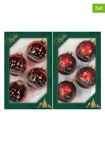 Krebs Glas Lauscha Kerstballen "Heilige nacht" rood - 8 stuks - Ø 7 cm