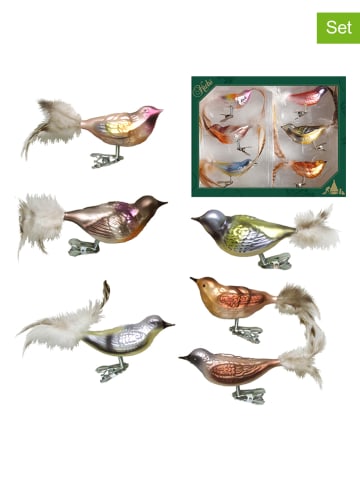 Krebs Glas Lauscha Kerstboomversiering "Wintervogels" meerkleurig - 6 stuks