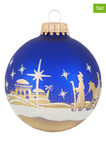 Krebs Glas Lauscha Kerstballen "Bethlehem" blauw - 4 stuks - Ø 7 cm
