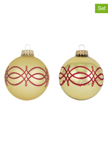 Krebs Glas Lauscha Kerstballen "Decoratief lint en glitter" goudkleurig - 4 stuks