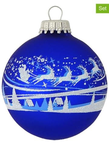 Krebs Glas Lauscha Kerstballen "Winterdorp en kerstman" blauw - 4 stuks