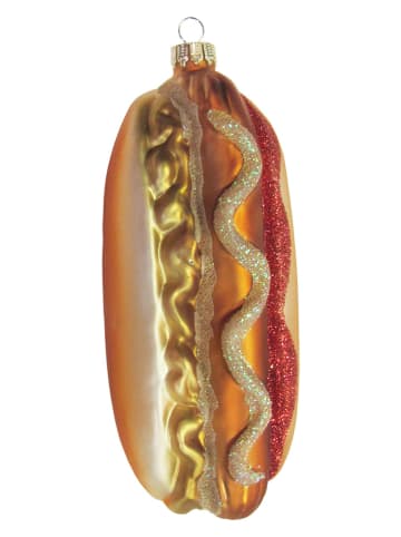 Krebs Glas Lauscha Christbaumornament "Hot Dog" in Hellbraun/ Gold - (L)13 cm