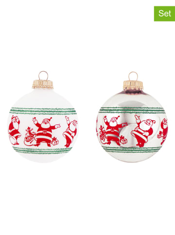 Krebs Glas Lauscha Kerstballen "Vrolijke kerstmannen" wit/rood - 4 stuks