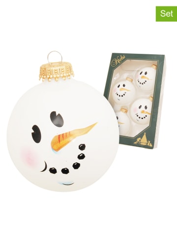 Krebs Glas Lauscha Kerstballen "Sneeuwpopgezicht" wit - 4 stuks - Ø 7 cm