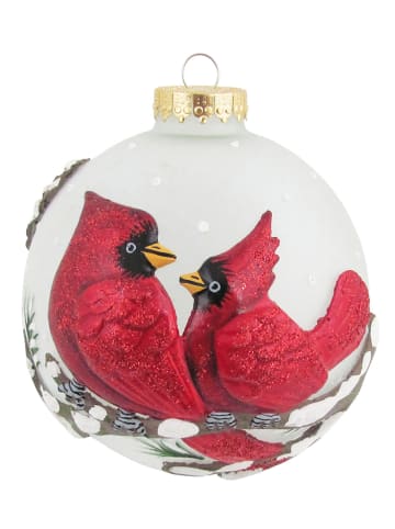 Krebs Glas Lauscha Christbaumkugel "3D-Vogel" in Rot/ Weiß - Ø 10 cm