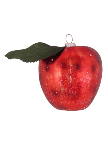 Krebs Glas Lauscha Christbaumornament "Roter Apfel mit grünen Blatt" in Rot - (L)10 cm