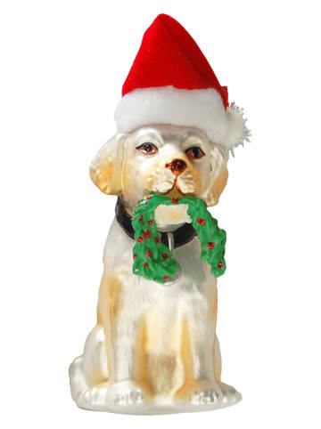 Krebs Glas Lauscha Kerstboomversiering "Hond met kerstmuts" meerkleurig - (L)9 cm