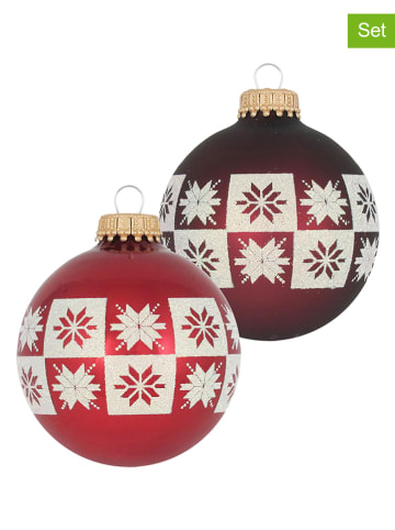 Krebs Glas Lauscha Kerstballen "Decoratief lint" rood/bruin - 4 stuks - Ø 7 cm