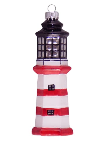 Krebs Glas Lauscha Christbaumornament "Leuchtturm" in Rot/ Weiß - (L)10 cm