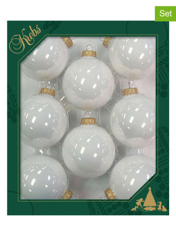 Krebs Glas Lauscha Christbaumkugeln in Weiß - 8 Stück - Ø 7 cm