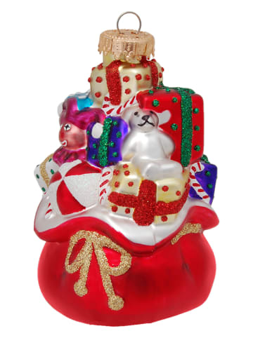 Krebs Glas Lauscha Christbaumornament "Weihnachtsmannsack mit Geschenken" in Rot - (L)10 cm