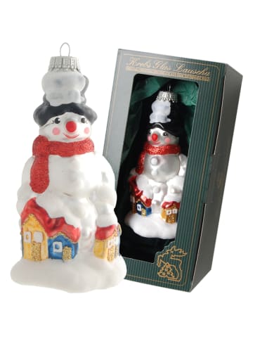 Krebs Glas Lauscha Kerstboomversiering "Sneeuwpop met rode sjaal" wit - (L)12 cm