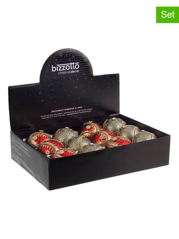 Bizzotto 12-delige set: kerstballen goudkleurig/rood - Ø 8 cm