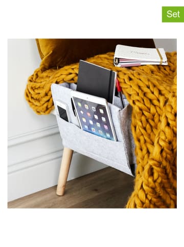 HYGGE 2-delige set: opbergtassen voor bij het bed grijs - (B)30 x (H)22 x (D)10 cm