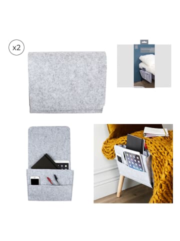 HYGGE 2-delige set: opbergtassen voor bij het bed grijs - (B)30 x (H)22 x (D)10 cm