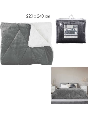 THE HOME DECO FACTORY Flanell-Bettüberwurf in Grau - (L)240 x (B)220 cm