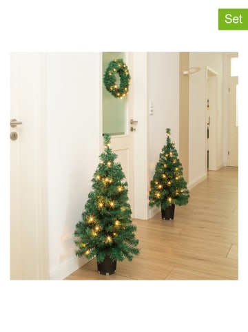 Profiline 3tlg. Set: Künstliche LED-Weihnachtsbäume und LED-Weihnachtskranz in Grün