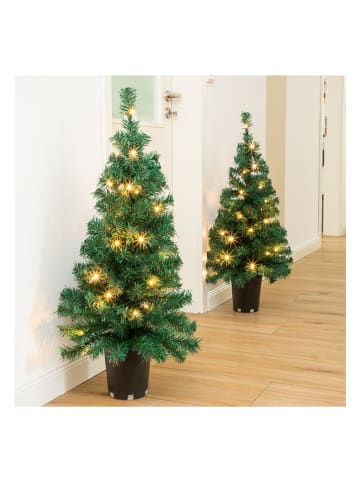 Profiline 3tlg. Set: Künstliche LED-Weihnachtsbäume und LED-Weihnachtskranz in Grün