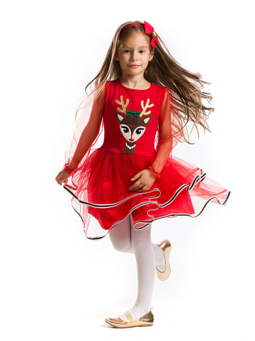 Denokids Sukienka "Tulle Deer" w kolorze czerwonym