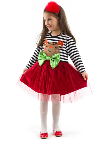 Deno Kids Sukienka "New Year Chic" w kolorze czerwono-biało-czarnym