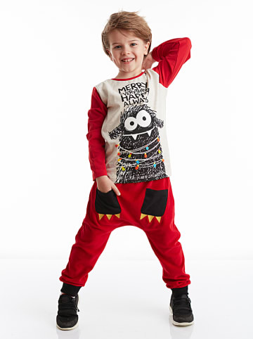 Denokids 2-delige outfit "New Year Monster" rood/grijs