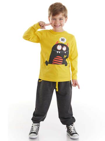 Deno Kids 2tlg. Outfit "Hi Monster" in Gelb/ Anthrazit