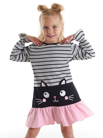 Deno Kids Sukienka "Black Cat" w kolorze jasnoróżowo-szarym