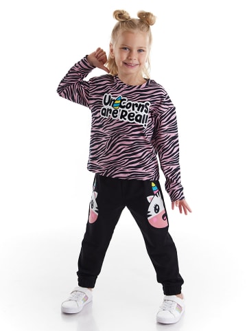 Deno Kids 2-delige outfit "Unicorn Zebra" lichtroze/zwart