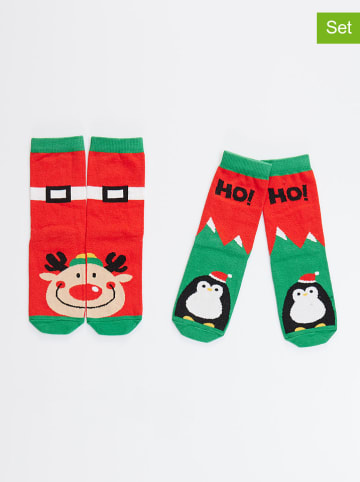 Denokids 2-delige set: sokken "New Year" rood/groen