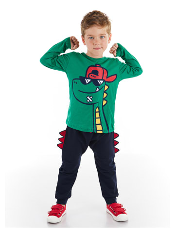 Denokids 2-delige outfit "Dino" groen/donkerblauw