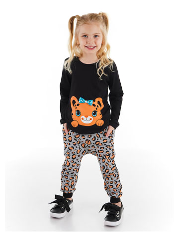 Denokids 2tlg. Outfit "Mini Leopard" in Schwarz/ Grau/ Orange