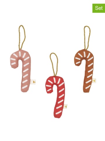 FABELAB 3er-Set: Weihnachtsschmuck "Candycane" in Rosa/ Rot/ Hellbraun - (H)10 cm