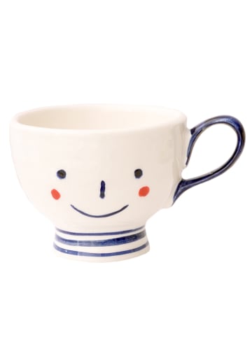 Folkifreckles Tasse "Smilie" in Weiß/ Dunkelblau - (H)9 x Ø 11 cm